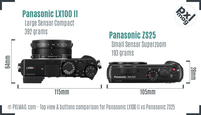 Panasonic LX100 II vs Panasonic ZS25 top view buttons comparison