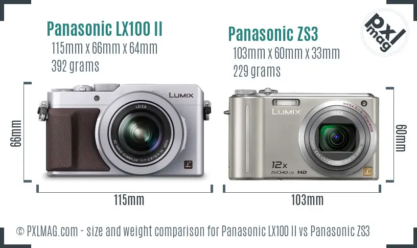 Panasonic LX100 II vs Panasonic ZS3 size comparison