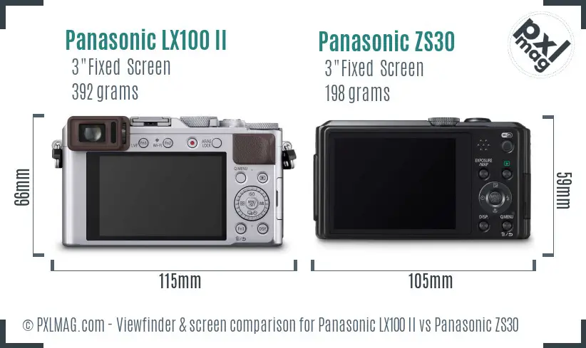 Panasonic LX100 II vs Panasonic ZS30 Screen and Viewfinder comparison