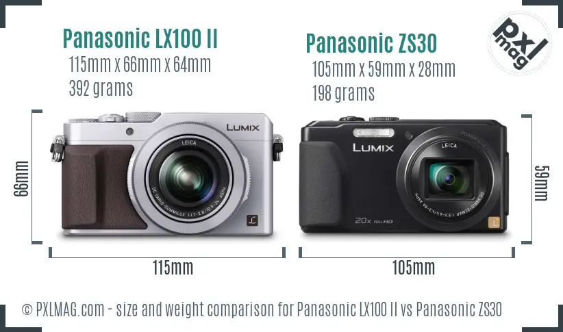 Panasonic LX100 II vs Panasonic ZS30 size comparison