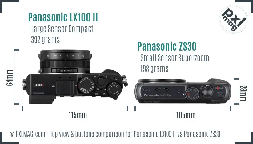 Panasonic LX100 II vs Panasonic ZS30 top view buttons comparison