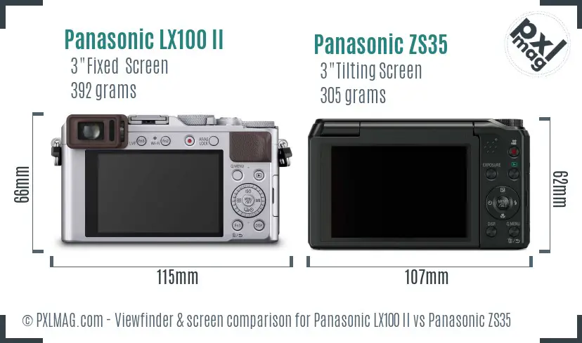 Panasonic LX100 II vs Panasonic ZS35 Screen and Viewfinder comparison