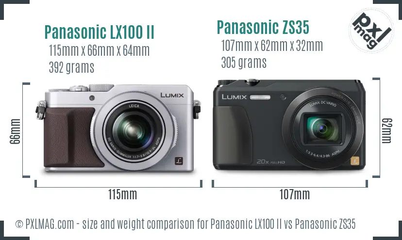 Panasonic LX100 II vs Panasonic ZS35 size comparison
