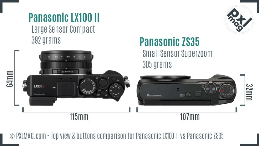 Panasonic LX100 II vs Panasonic ZS35 top view buttons comparison