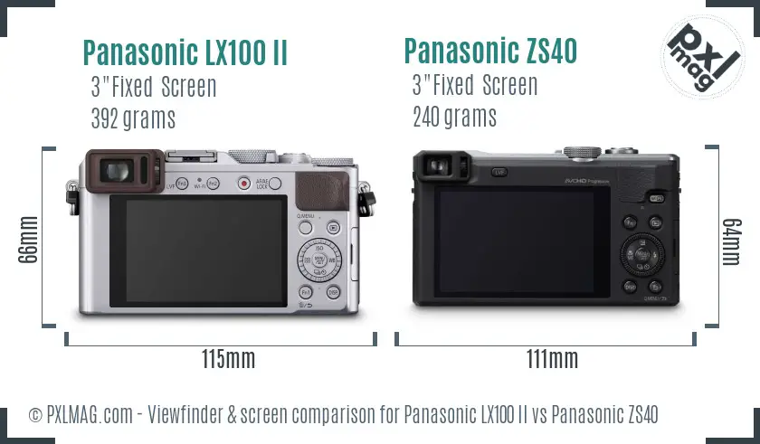 Panasonic LX100 II vs Panasonic ZS40 Screen and Viewfinder comparison