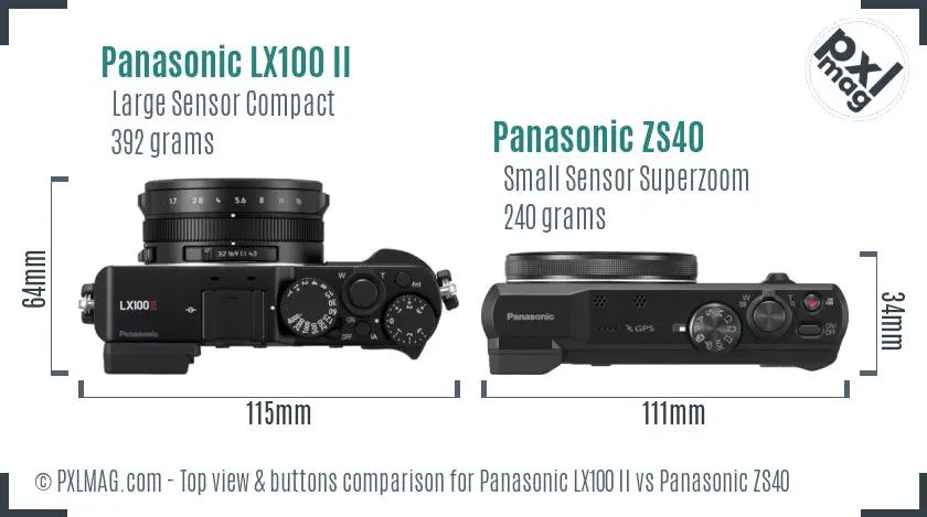 Panasonic LX100 II vs Panasonic ZS40 top view buttons comparison