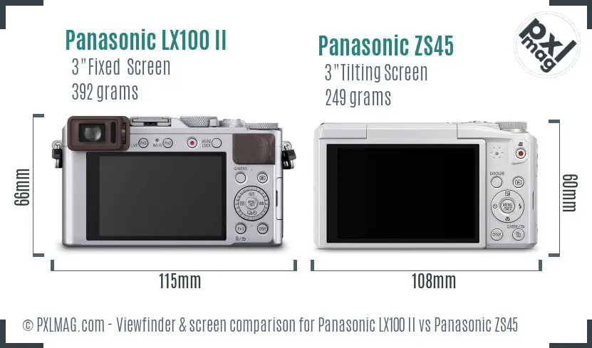 Panasonic LX100 II vs Panasonic ZS45 Screen and Viewfinder comparison