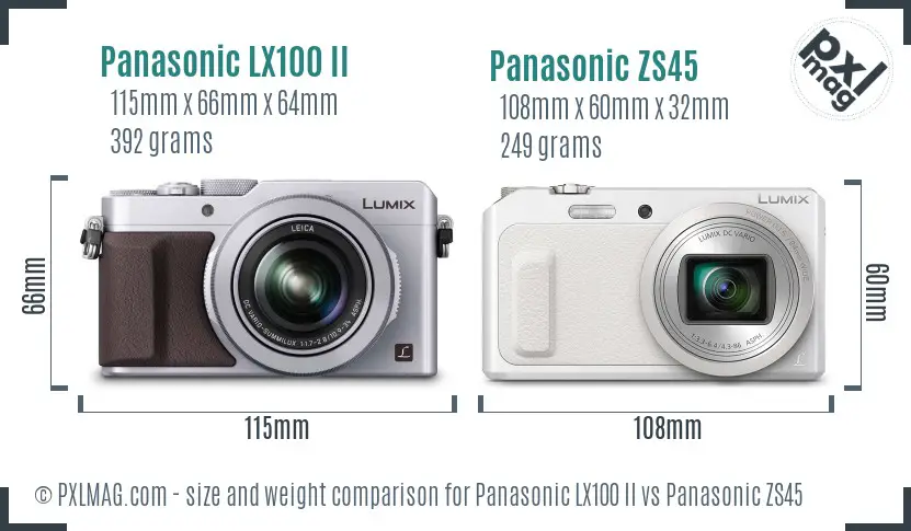 Panasonic LX100 II vs Panasonic ZS45 size comparison
