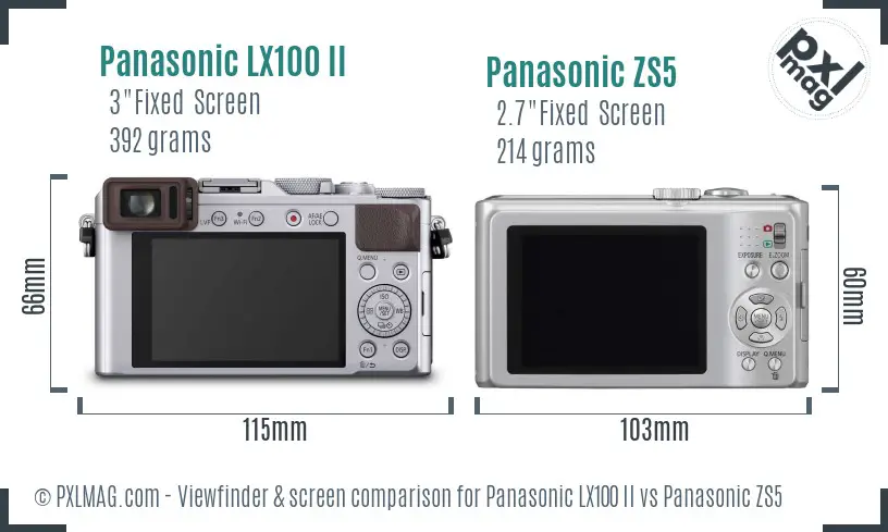 Panasonic LX100 II vs Panasonic ZS5 Screen and Viewfinder comparison