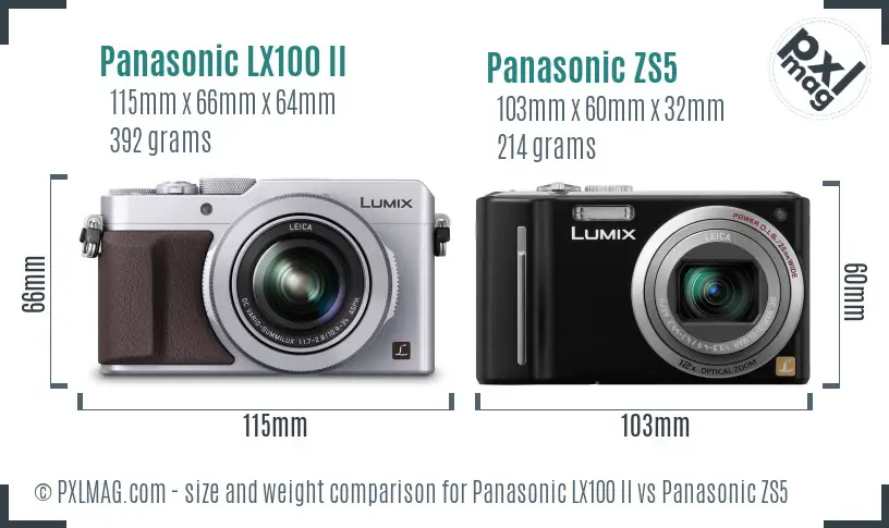 Panasonic LX100 II vs Panasonic ZS5 size comparison