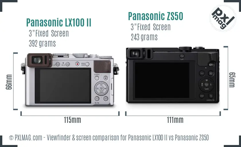 Panasonic LX100 II vs Panasonic ZS50 Screen and Viewfinder comparison