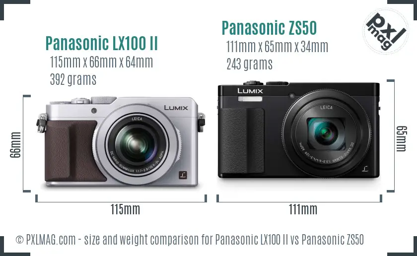 Panasonic LX100 II vs Panasonic ZS50 size comparison