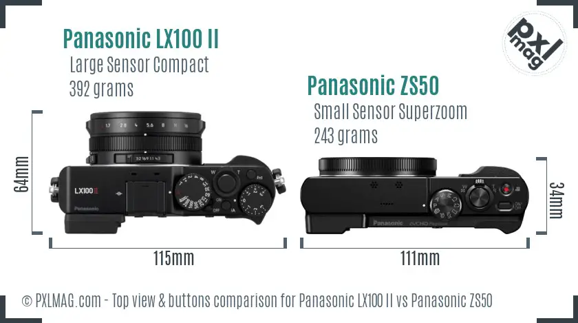 Panasonic LX100 II vs Panasonic ZS50 top view buttons comparison