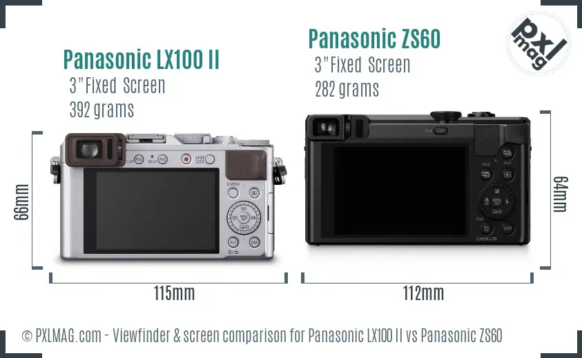 Panasonic LX100 II vs Panasonic ZS60 Screen and Viewfinder comparison