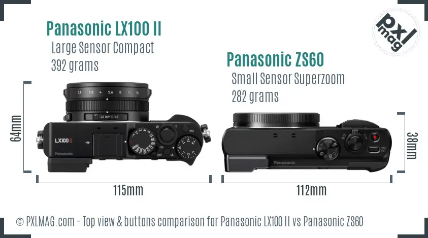 Panasonic LX100 II vs Panasonic ZS60 top view buttons comparison