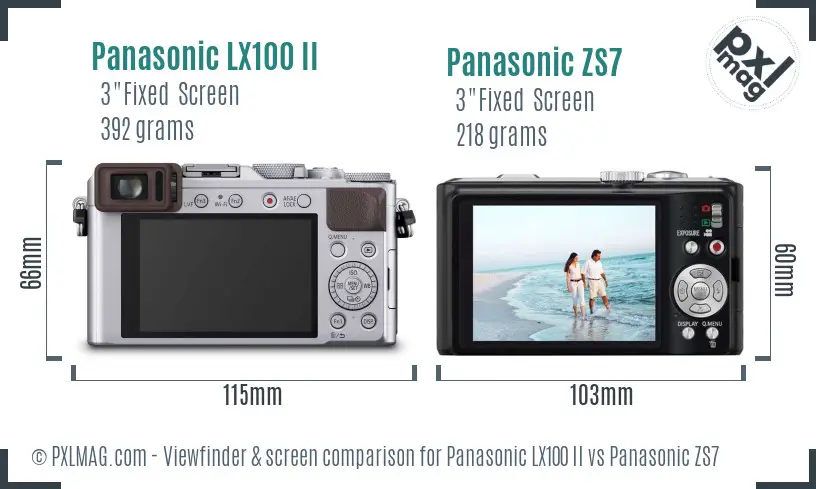 Panasonic LX100 II vs Panasonic ZS7 Screen and Viewfinder comparison
