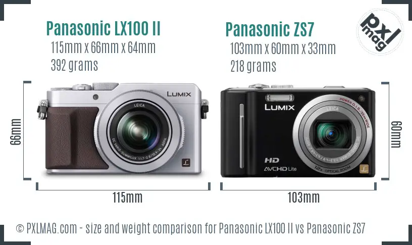 Panasonic LX100 II vs Panasonic ZS7 size comparison