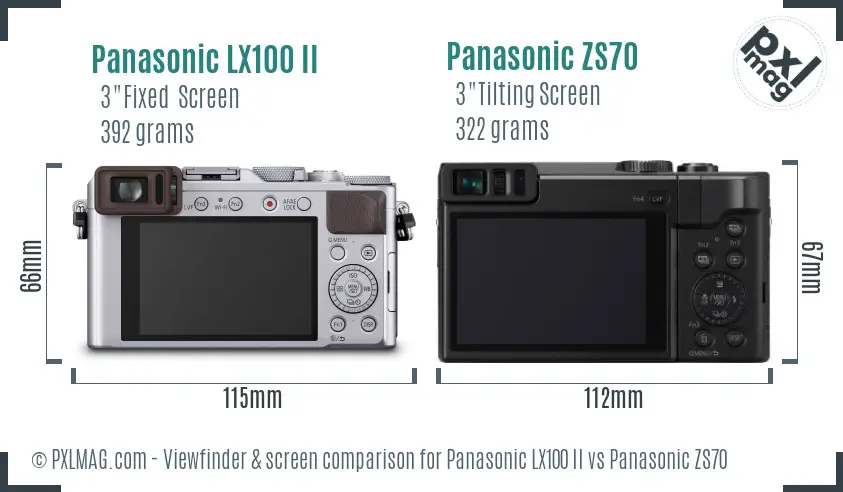 Panasonic LX100 II vs Panasonic ZS70 Screen and Viewfinder comparison