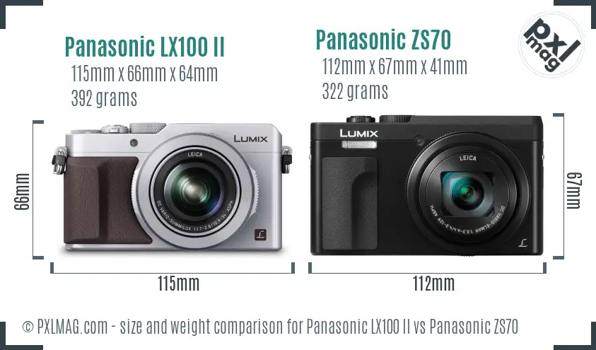 Panasonic LX100 II vs Panasonic ZS70 size comparison