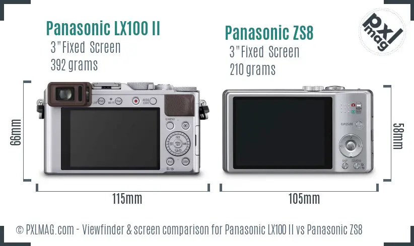 Panasonic LX100 II vs Panasonic ZS8 Screen and Viewfinder comparison