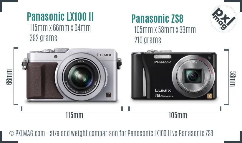 Panasonic LX100 II vs Panasonic ZS8 size comparison
