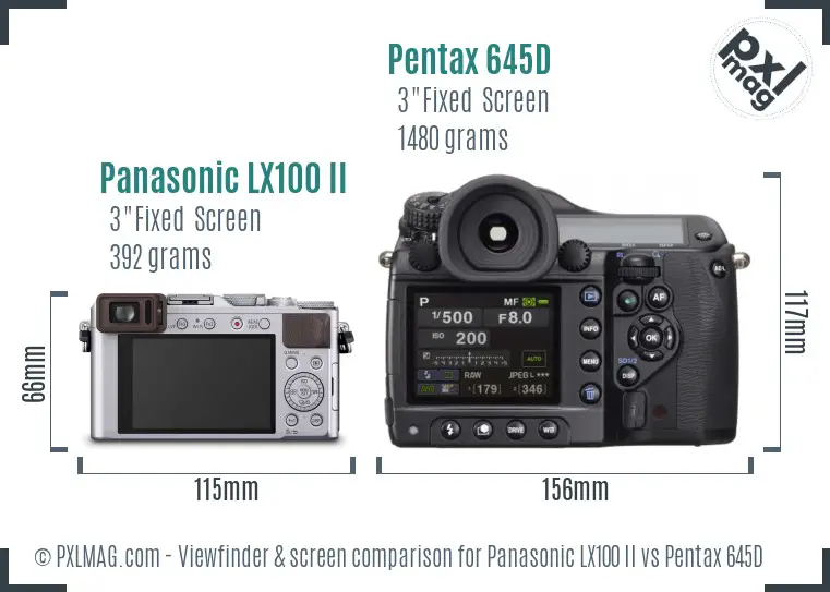 Panasonic LX100 II vs Pentax 645D Screen and Viewfinder comparison