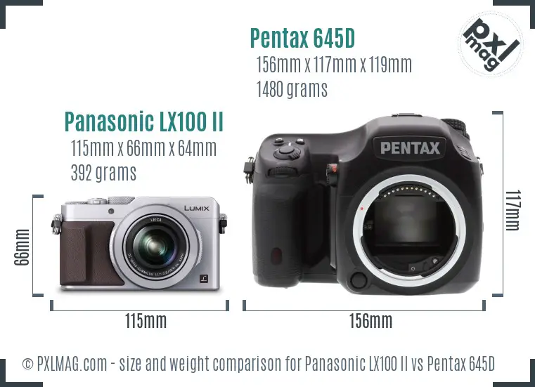 Panasonic LX100 II vs Pentax 645D size comparison