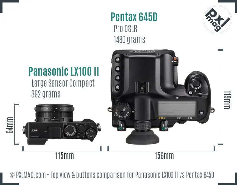 Panasonic LX100 II vs Pentax 645D top view buttons comparison