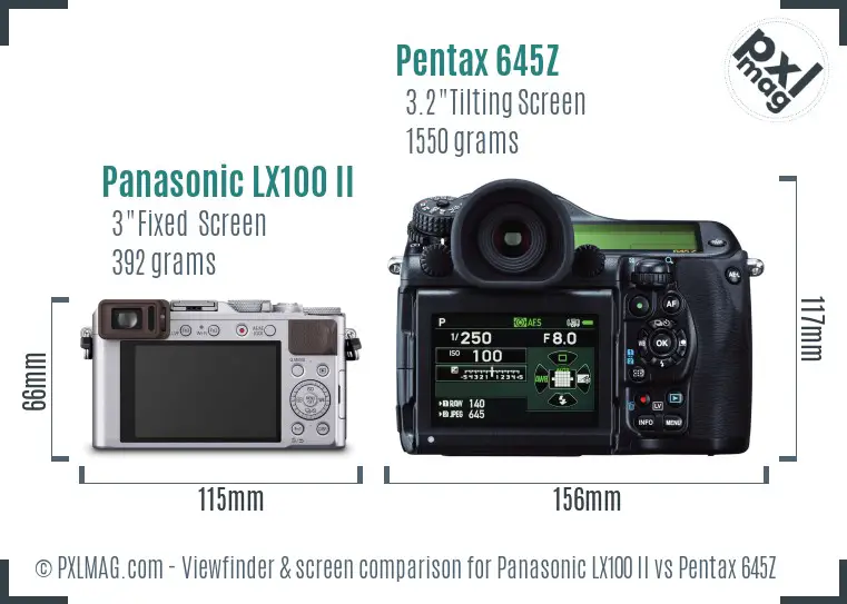 Panasonic LX100 II vs Pentax 645Z Screen and Viewfinder comparison