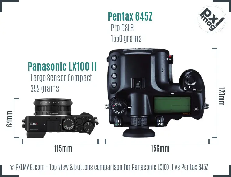 Panasonic LX100 II vs Pentax 645Z top view buttons comparison