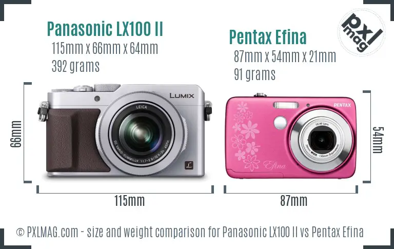 Panasonic LX100 II vs Pentax Efina size comparison