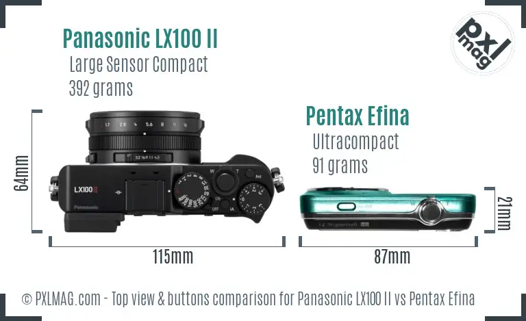 Panasonic LX100 II vs Pentax Efina top view buttons comparison