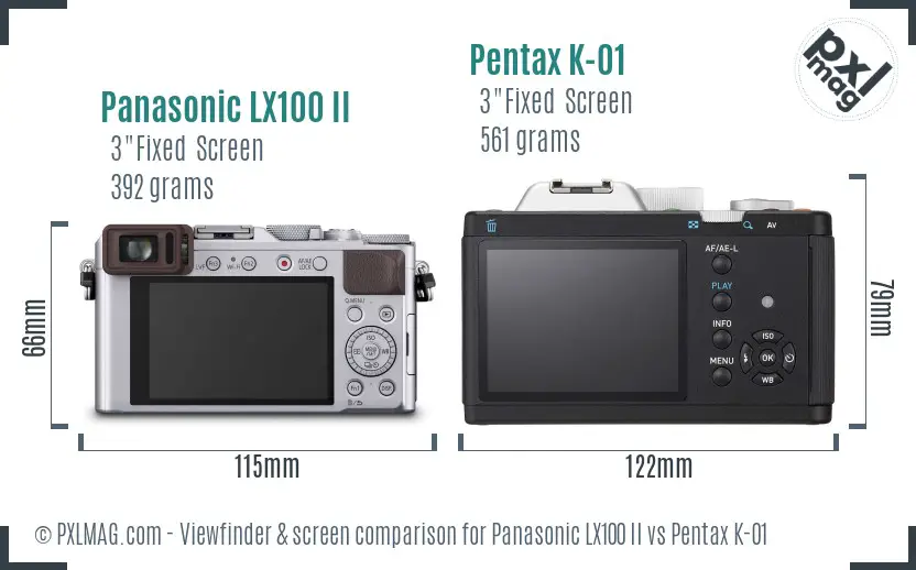 Panasonic LX100 II vs Pentax K-01 Screen and Viewfinder comparison