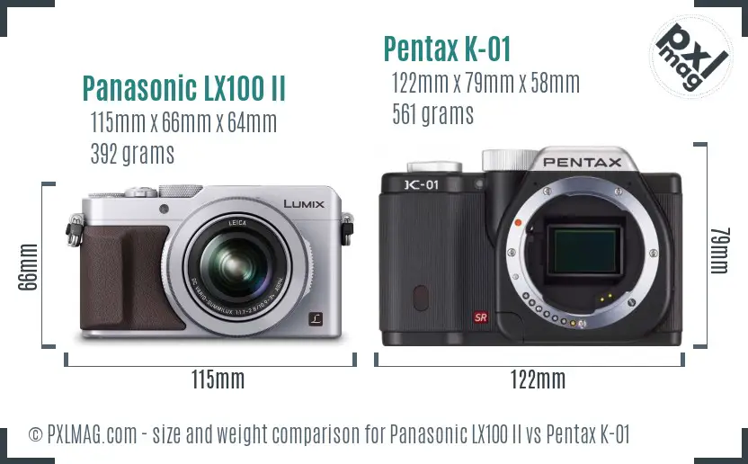 Panasonic LX100 II vs Pentax K-01 size comparison