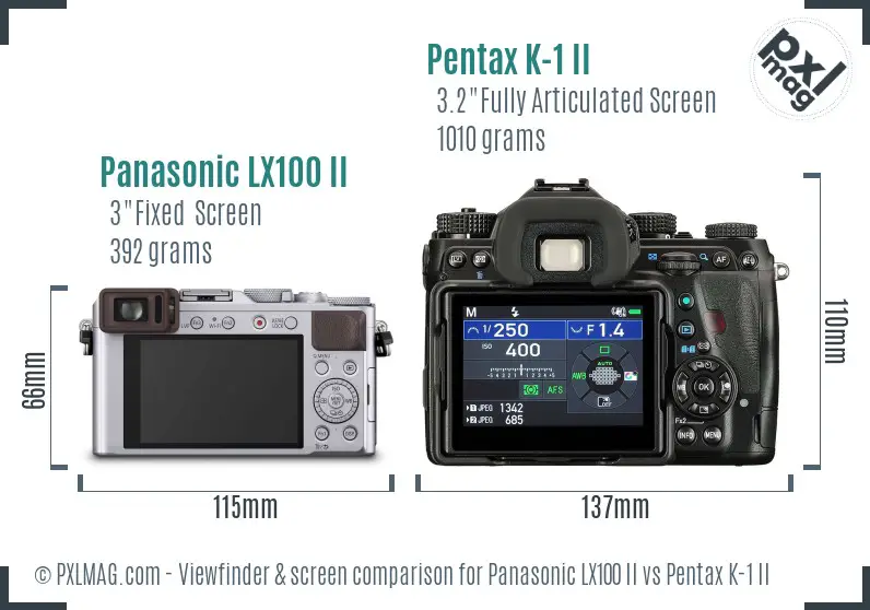 Panasonic LX100 II vs Pentax K-1 II Screen and Viewfinder comparison