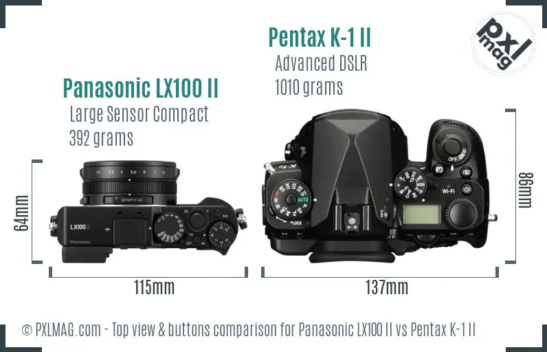 Panasonic LX100 II vs Pentax K-1 II top view buttons comparison