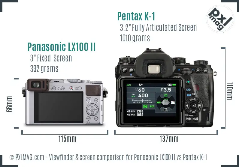 Panasonic LX100 II vs Pentax K-1 Screen and Viewfinder comparison