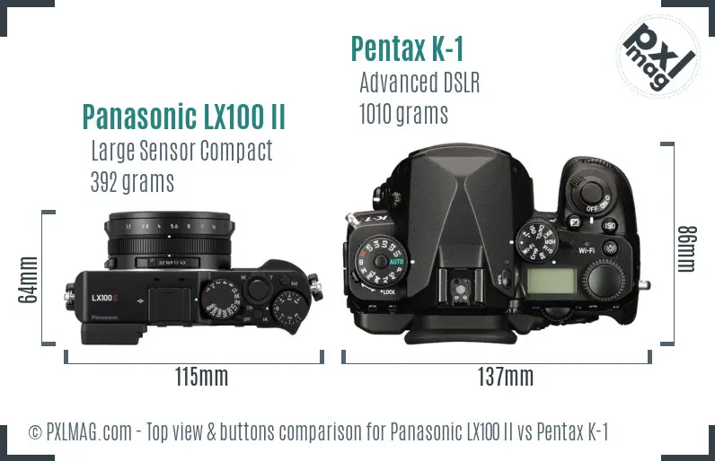 Panasonic LX100 II vs Pentax K-1 top view buttons comparison