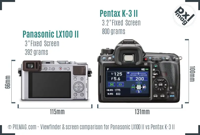 Panasonic LX100 II vs Pentax K-3 II Screen and Viewfinder comparison