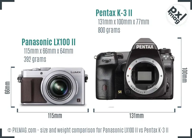 Panasonic LX100 II vs Pentax K-3 II size comparison