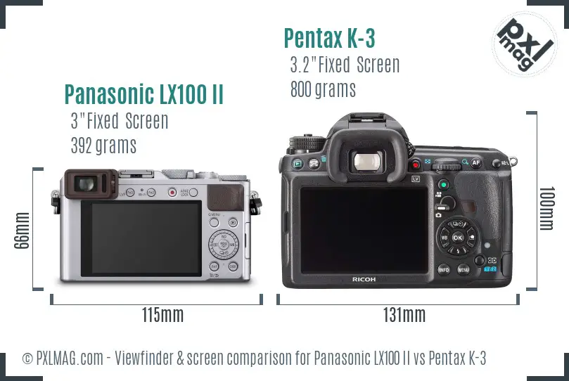 Panasonic LX100 II vs Pentax K-3 Screen and Viewfinder comparison