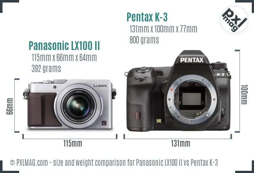 Panasonic LX100 II vs Pentax K-3 size comparison