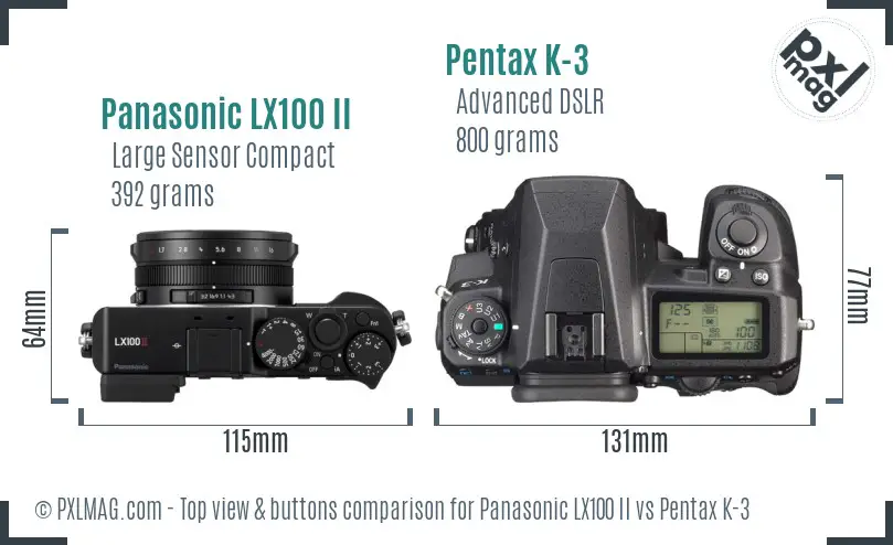 Panasonic LX100 II vs Pentax K-3 top view buttons comparison