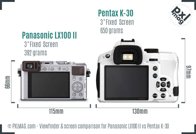 Panasonic LX100 II vs Pentax K-30 Screen and Viewfinder comparison