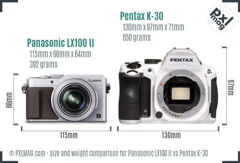 Panasonic LX100 II vs Pentax K-30 size comparison