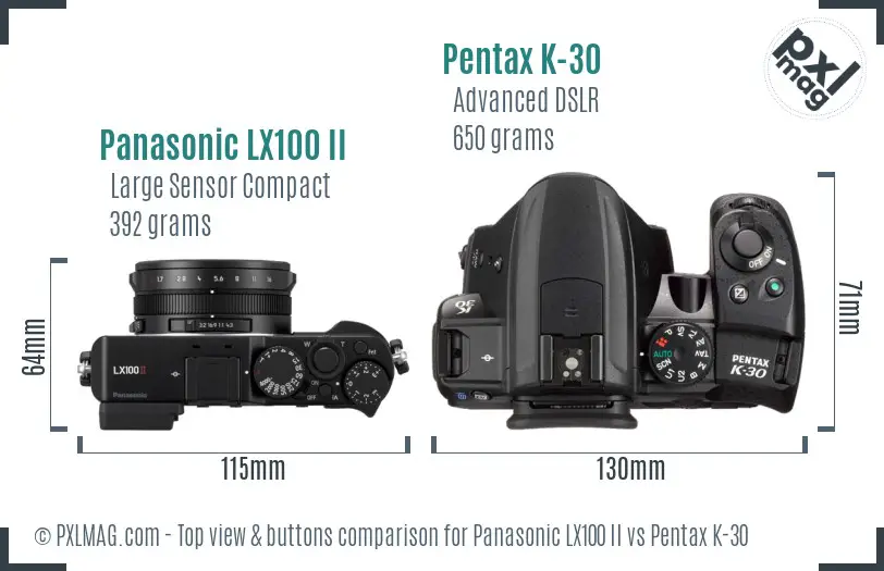Panasonic LX100 II vs Pentax K-30 top view buttons comparison