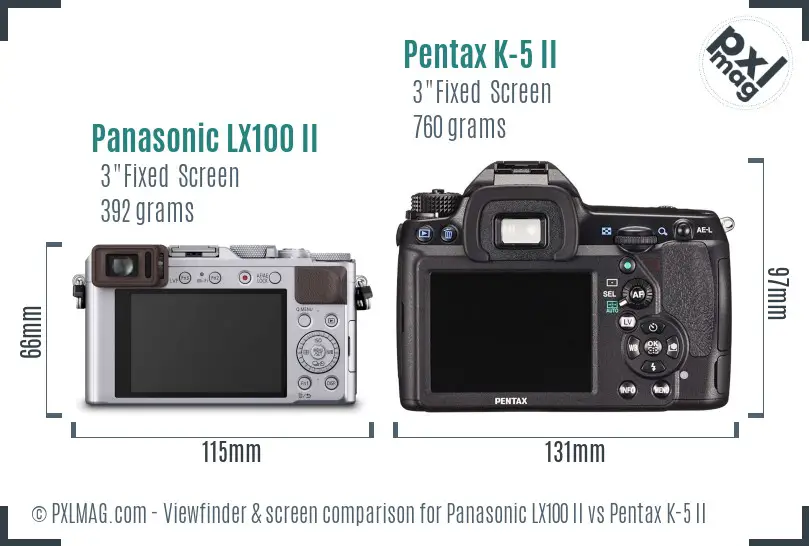 Panasonic LX100 II vs Pentax K-5 II Screen and Viewfinder comparison