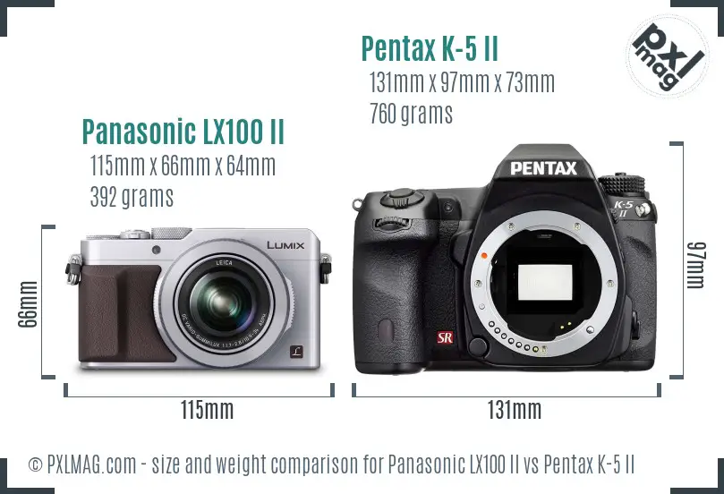 Panasonic LX100 II vs Pentax K-5 II size comparison