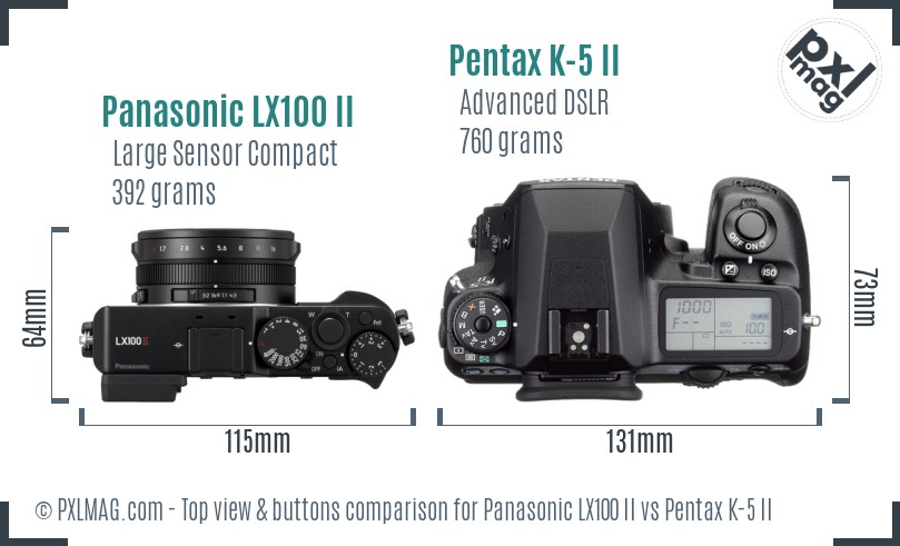 Panasonic LX100 II vs Pentax K-5 II top view buttons comparison