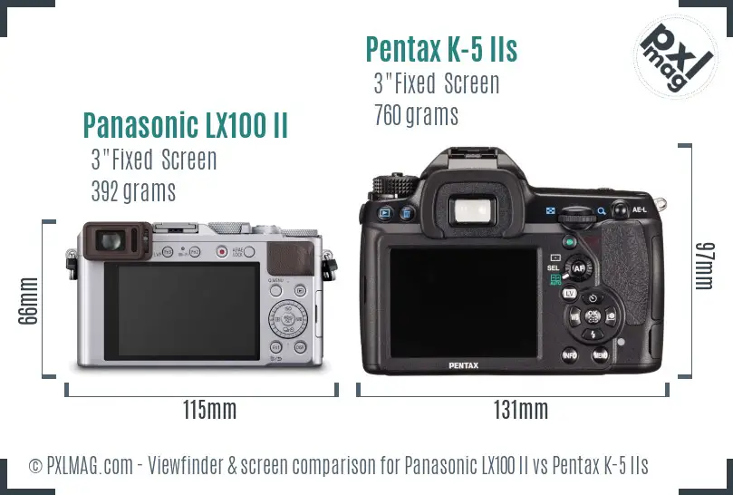 Panasonic LX100 II vs Pentax K-5 IIs Screen and Viewfinder comparison